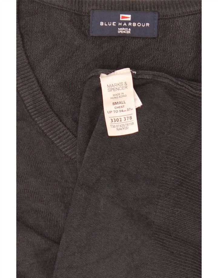 Pulover pentru bărbați Marks & Spencer Blue Harbour cu decolteu în V, mic, gri acrilic