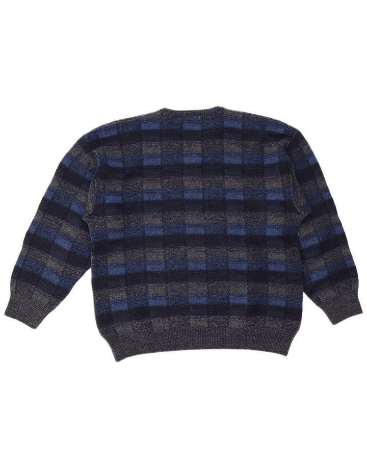 FAIRBANKS Pulover cu decolteu în V pentru bărbați IT 56 XL Lână virgină cu carouri bleumarin