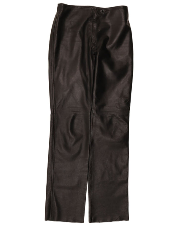 Pantaloni drepți din piele vintage pentru femei IT 44 Medium W28 L33 Piele neagră