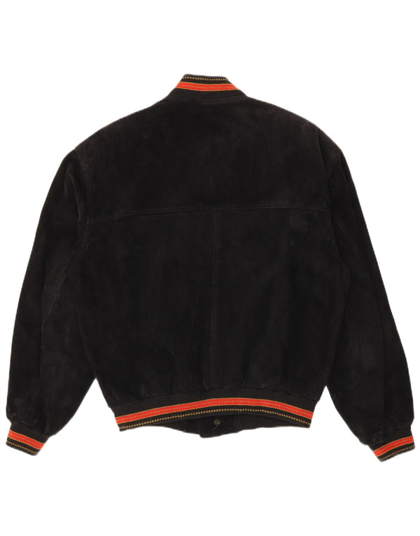 Bomber vintage pentru bărbați din piele intoarsa IT 48 Medium Negru cu dungi din piele