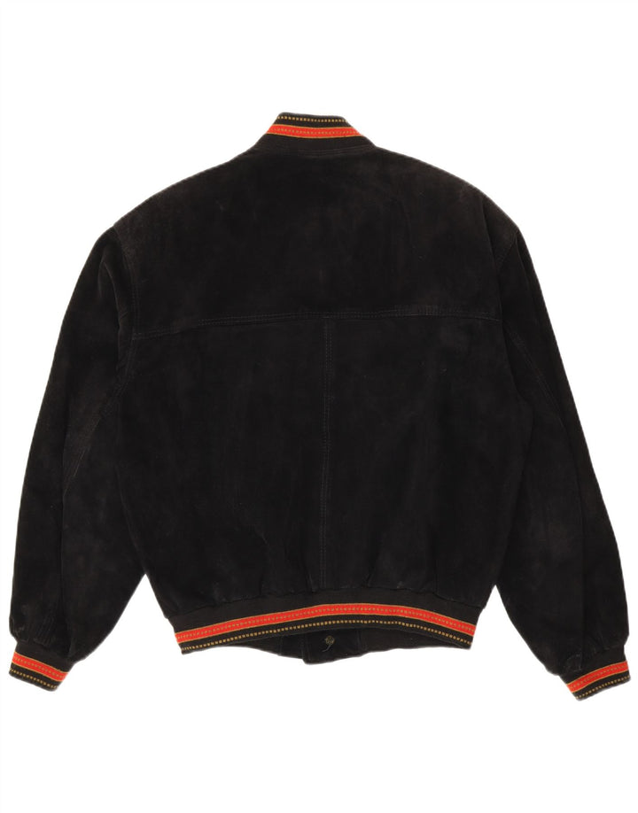 Bomber vintage pentru bărbați din piele intoarsa IT 48 Medium Negru cu dungi din piele