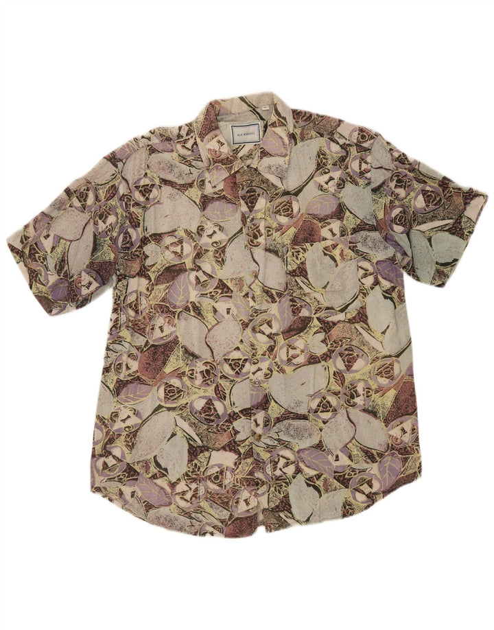 Cămașă vintage pentru bărbați cu mânecă scurtă, vâscoză florală, multicoloră, medie