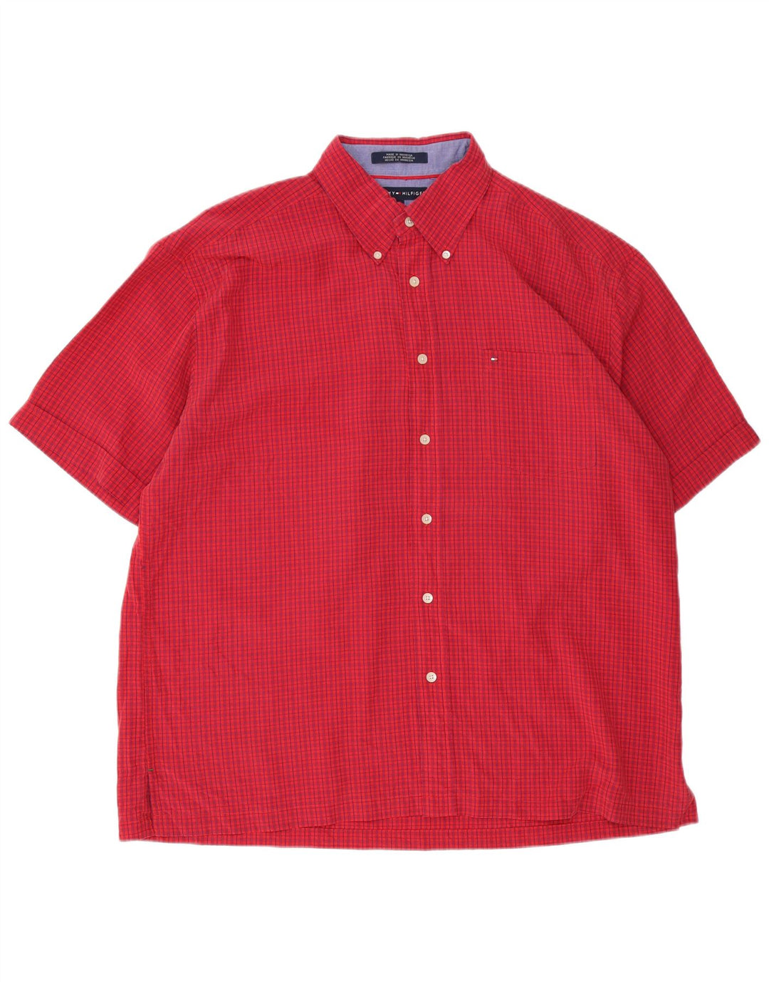 Cămașă cu mânecă scurtă Tommy Hilfiger pentru bărbați, XL, roșu, vichy, raion