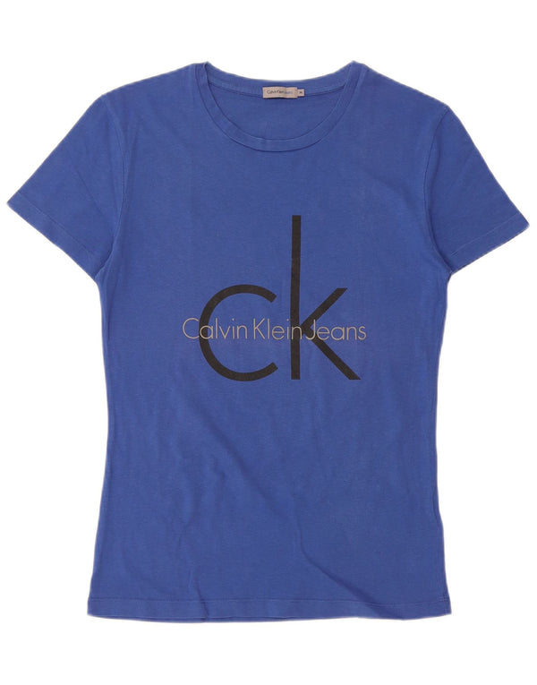 CALVIN KLEIN JEANS Tricou cu grafic pentru femei Top UK 12 Bumbac albastru mediu