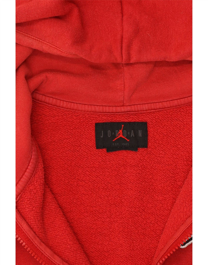 JORDAN Womens Zip Hoodie Sweater UK 14 Medium Red Cotton