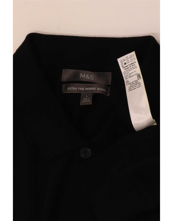 Pulover cardigan pentru bărbați Marks & Spencer, lână merinos neagră mare