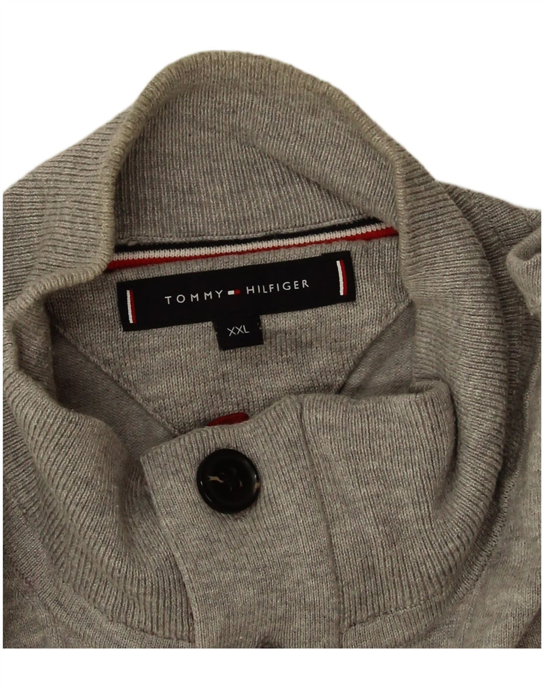 Pulover pentru bărbați Tommy Hilfiger, cu gât cu nasturi, bumbac gri 2XL