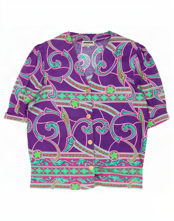 Bluză vintage cămașă cu mânecă scurtă pentru femei IT 50 XL Mov Paisley