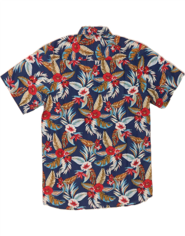 VINTAGE Mens Short Sleeve Shirt Medium Navy Blue Floral Vintage Vintage and Second-Hand Vintage from Messina Hembry 
