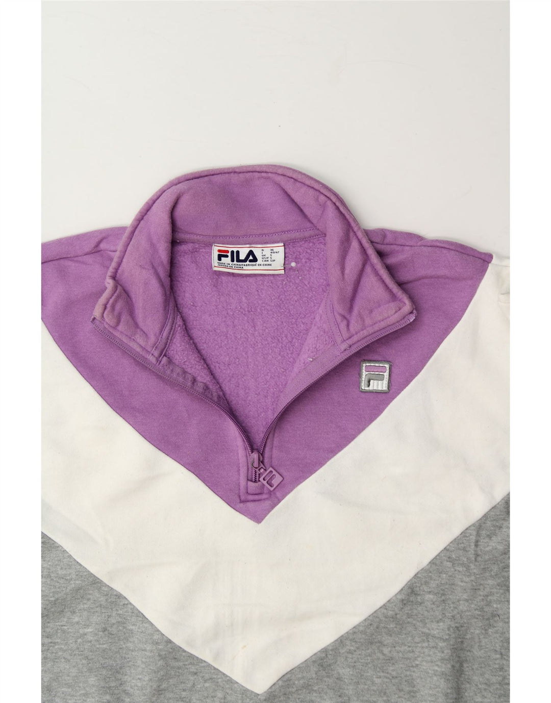 FILA Womens Oversized Sweatshirt Jumper UK 10 Small Grey Colourblock Vintage Fila and Second-Hand Fila from Messina Hembry 