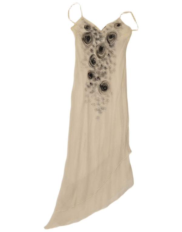 Rochie maxi asimetrică vintage pentru femei UK 12 Medium Off White Floral