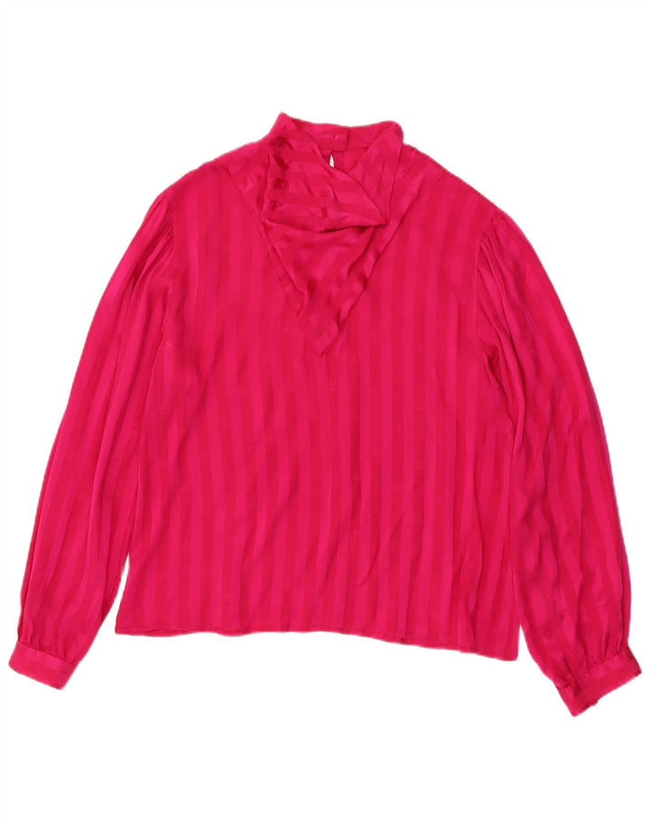 Bluză vintage cu mâneci lungi pentru femei UK 12 Medium roz cu dungi