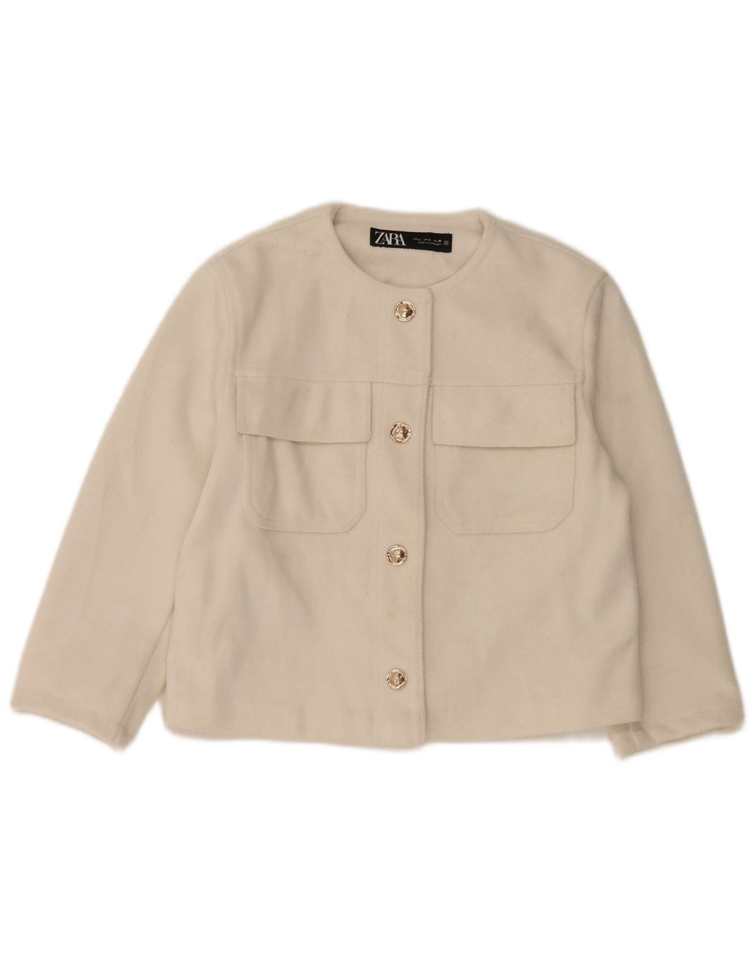 Jachetă Blazer pentru femei Zara cu 4 nasturi, UK 10, poliester alb mic