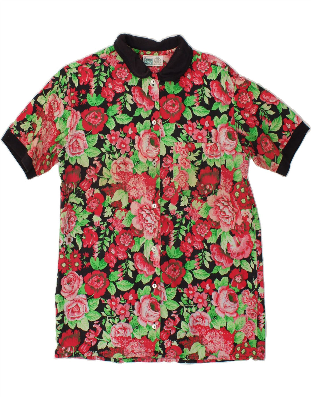 KAPPA Girls Short Sleeve Shirt Dress 15-16 Years Red Floral Cotton Vintage Kappa and Second-Hand Kappa from Messina Hembry 