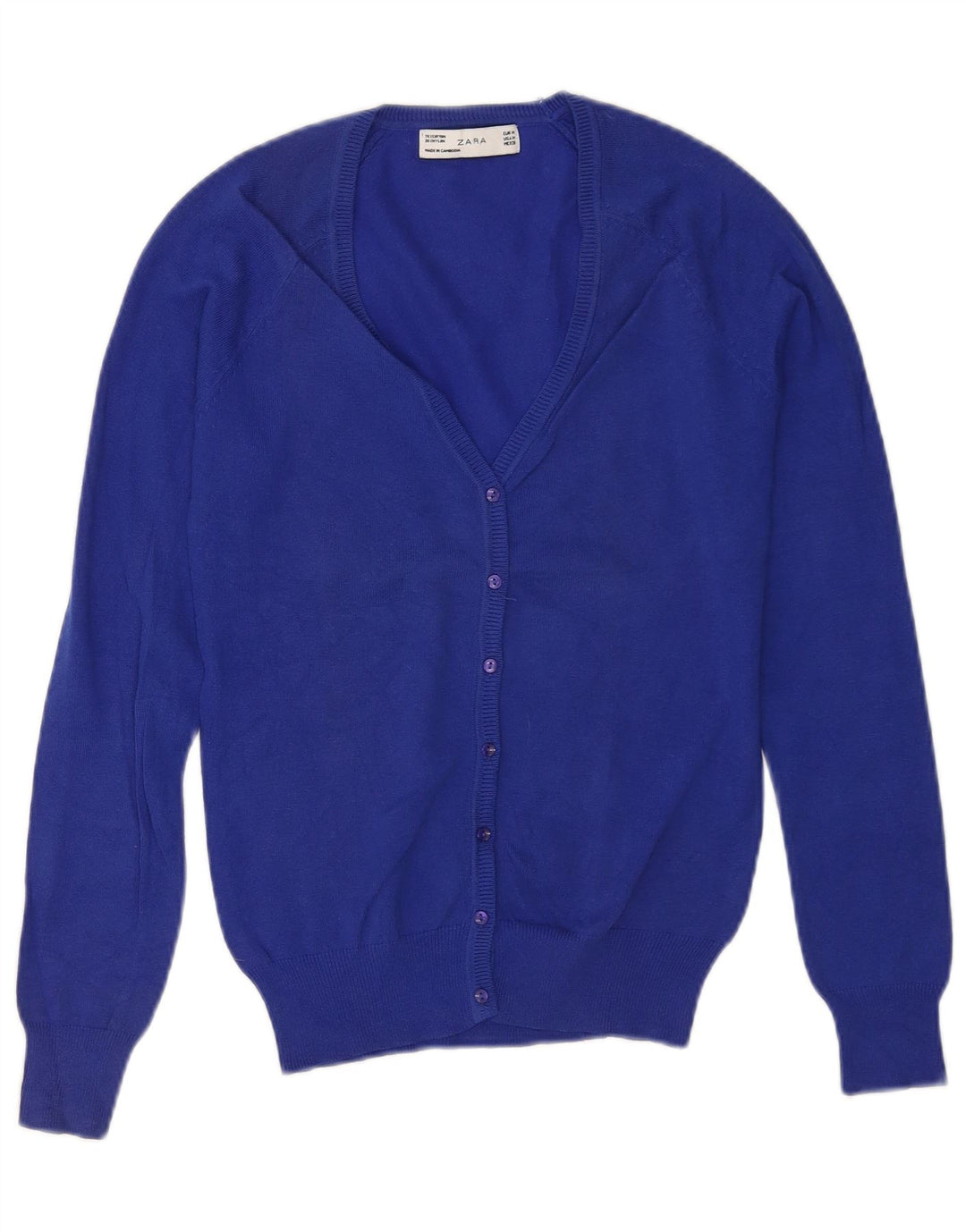 Pulover cardigan pentru femei Zara UK 12, bumbac albastru mediu