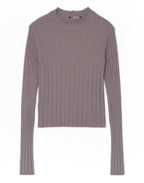 Crop Top pentru femei Zara cu mânecă lungă UK 8 mic, albastru bleumarin, bumbac