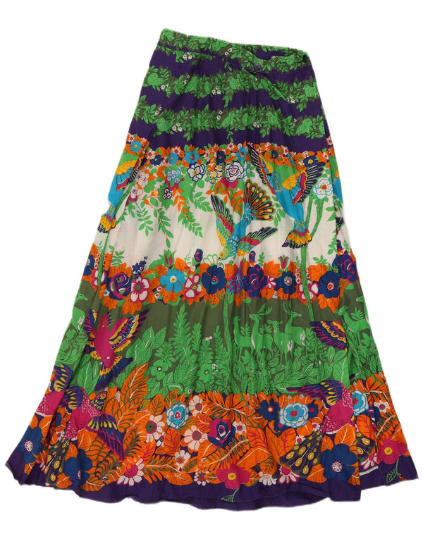 Fusta țigănească vintage pentru femei UK 14 Medium W26 Bumbac floral multicolor