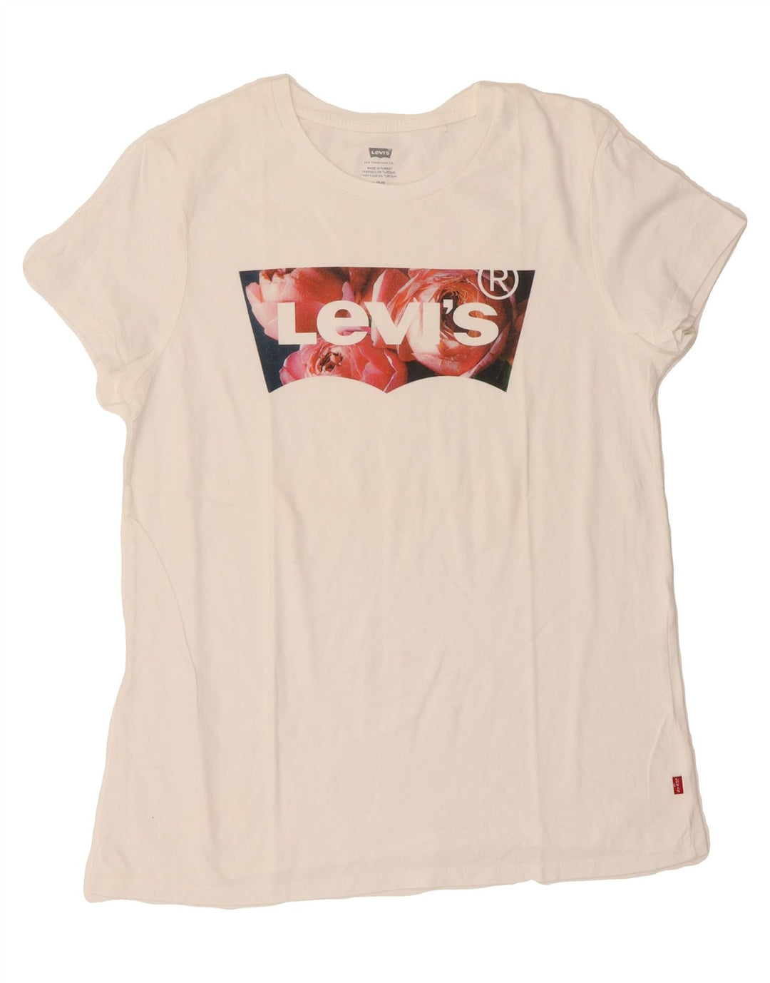 LEVI'S Womens Graphic T-Shirt Top UK 14 Large White Vintage Levi's and Second-Hand Levi's from Messina Hembry 