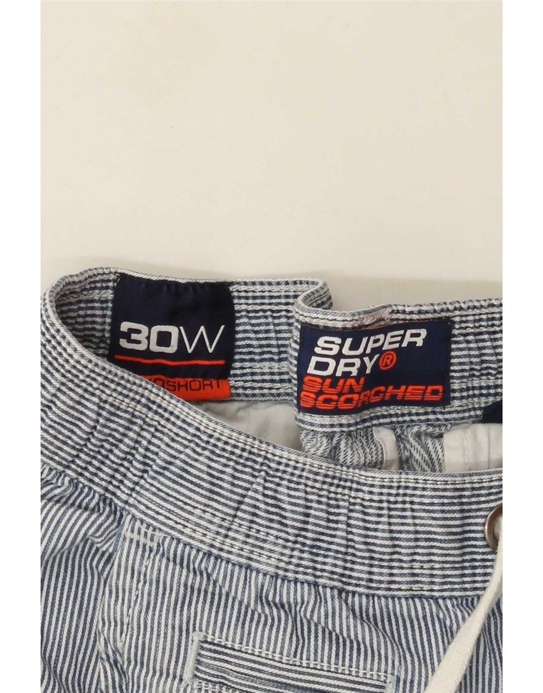 Pantaloni scurți chino Superdry pentru bărbați W30, bumbac cu dungi albastre medii