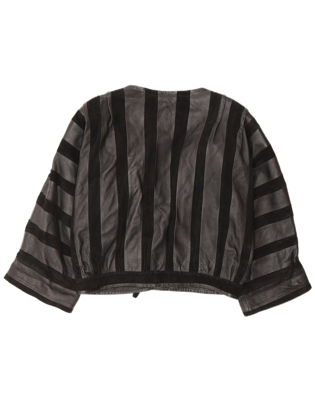 Jachetă Bomber din piele vintage pentru femei UK 14 Medium Negru cu dungi din piele