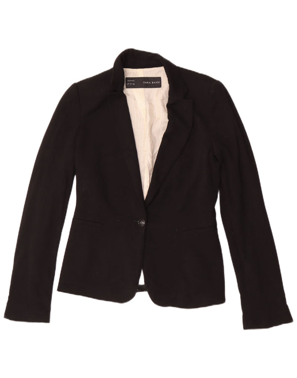 Blazer pentru femei Zara cu 1 nasture, UK 10, mic, negru, viscoză