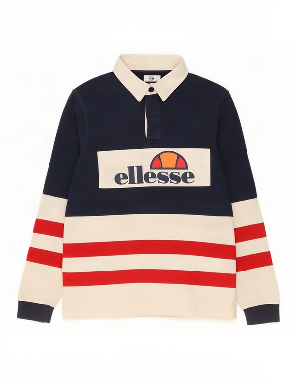Ellesse Mens Graphic Rugby Polo Shirt Medium Navy Blue Colourblock