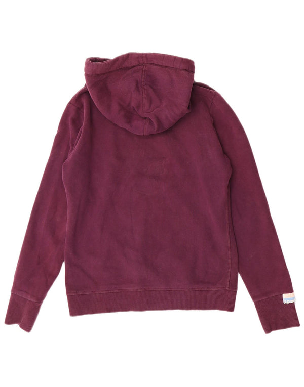 Superdry Womens Graphic Hoodie Jumper UK 12 Medium Maroon Cotton