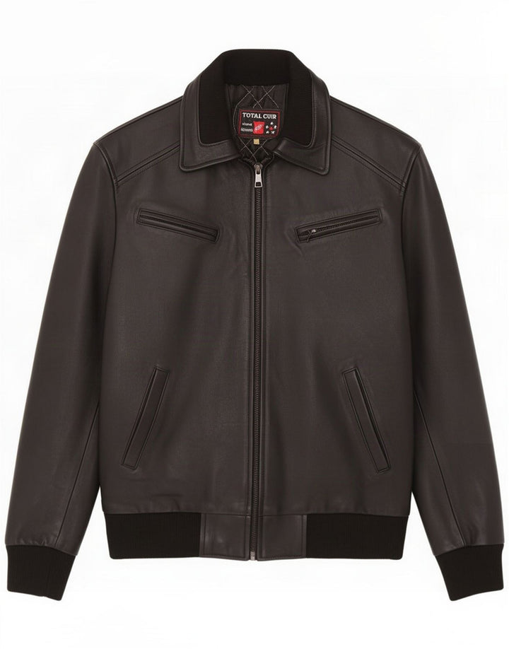 Vintage Mens Bomber Leather Jacket IT 50 Large Black