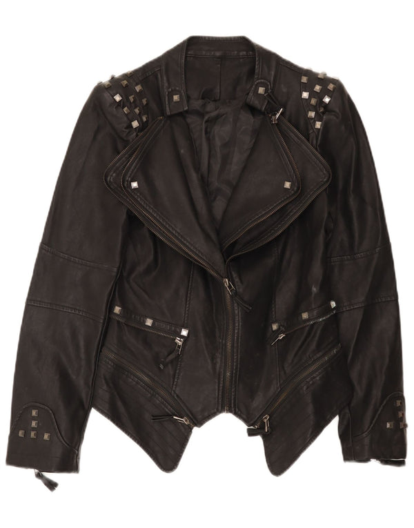 Jachetă motociclist din piele vintage pentru femei UK 10 Small Black