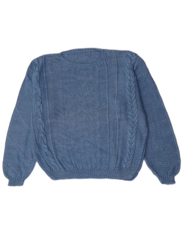 Pulover vintage pentru femei cu gât supradimensionat, pulover UK 18 XL, albastru