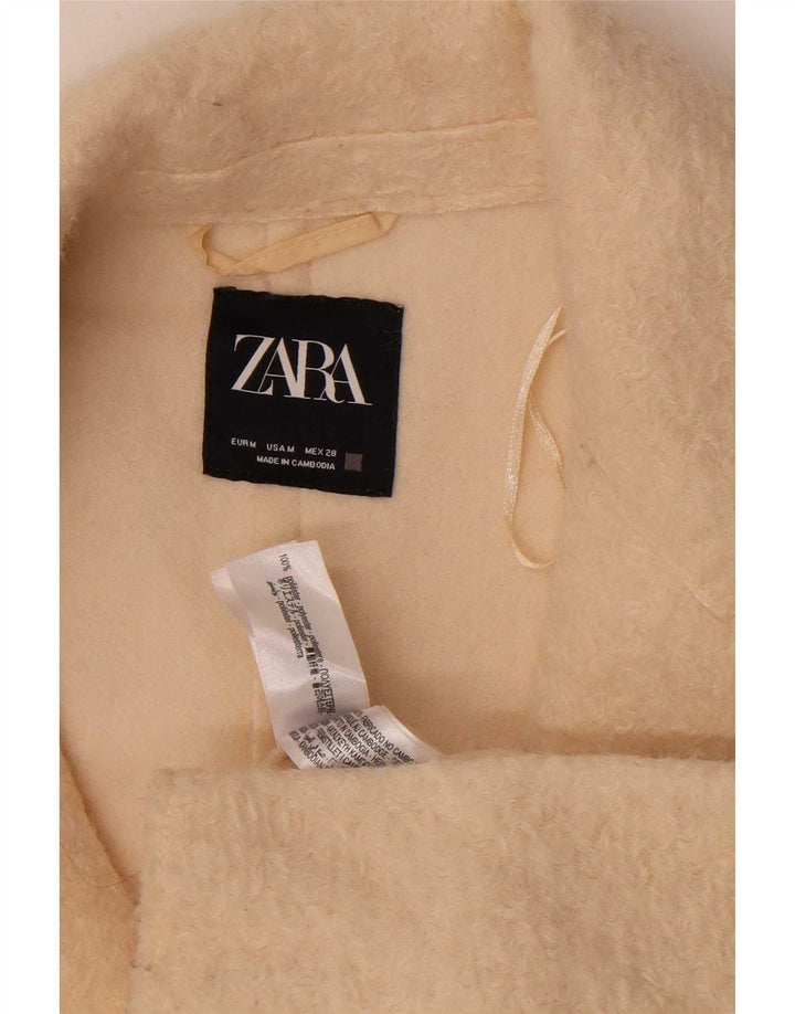 Pardesiu din lână supradimensionat pentru femei Zara UK 14 Medium Bej Poliester
