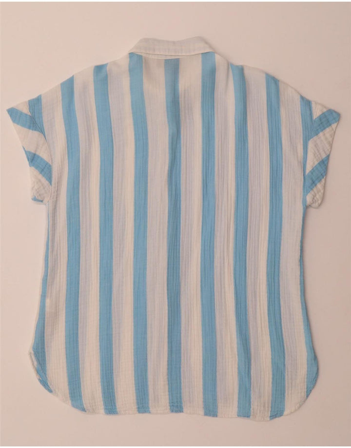 GAP Womens Short Sleeve Shirt UK 14 Medium Blue Striped Cotton