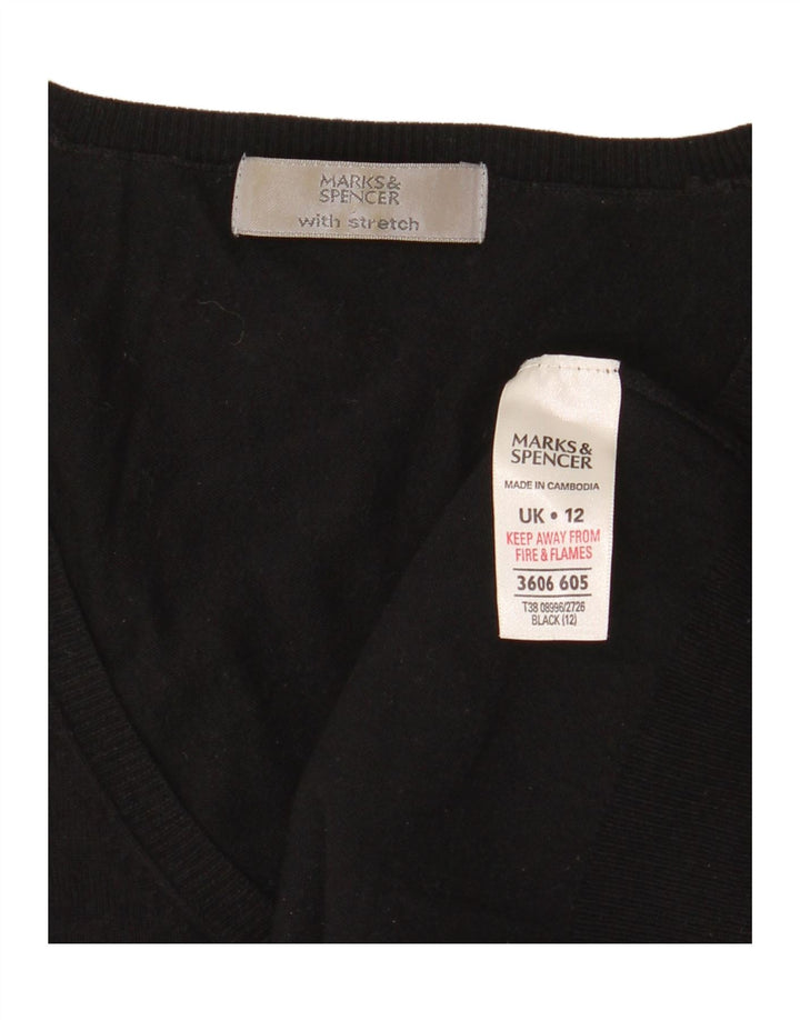 Pulover pentru femei Marks & Spencer, cu mânecă 3/4, cu decolteu în V, UK 12 Medium Negru