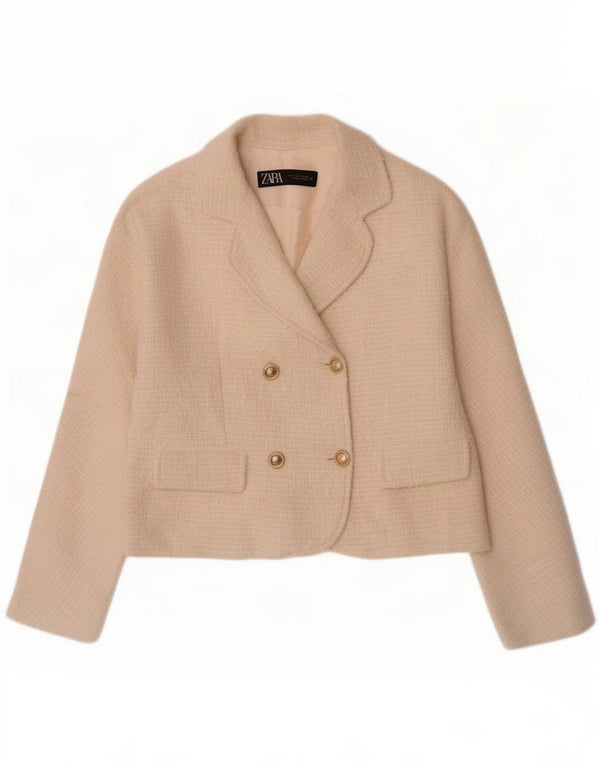 Jachetă Blazer pentru femei Zara, cu două piept, UK 12 Poliester alb mediu mediu