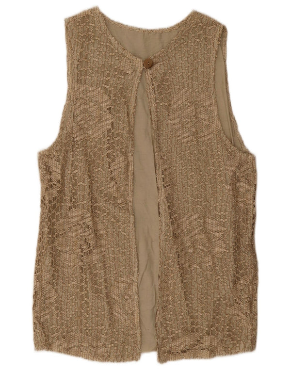Cardigan Vintage fără mâneci pentru femei UK 14 Medium Bej Floral