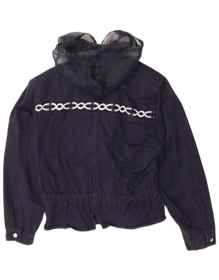 ROCCOBAROCCO Womens Hooded Bomber Jacket UK 12 Medium Navy Blue