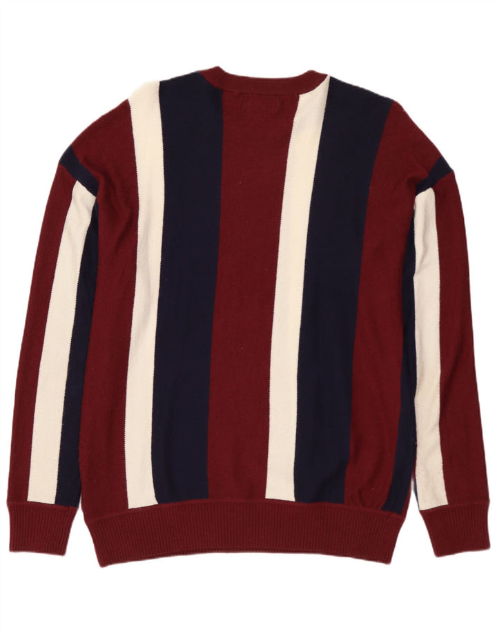Pulover pentru bărbați ZARA cu decolteu rotund din nailon cu dungi Burgundy mediu