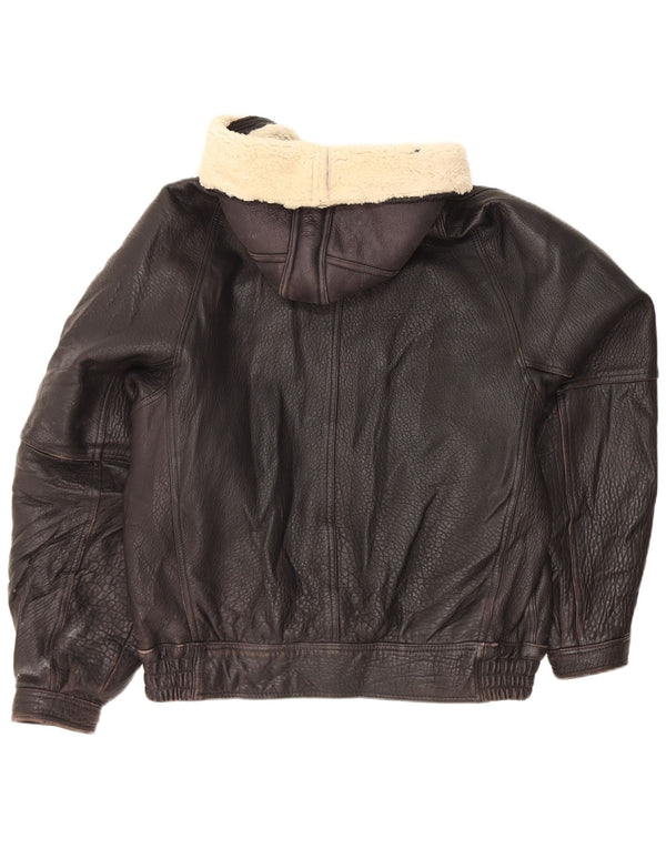 Jachetă de piele cu glugă vintage pentru bărbați UK 42 XL Negru