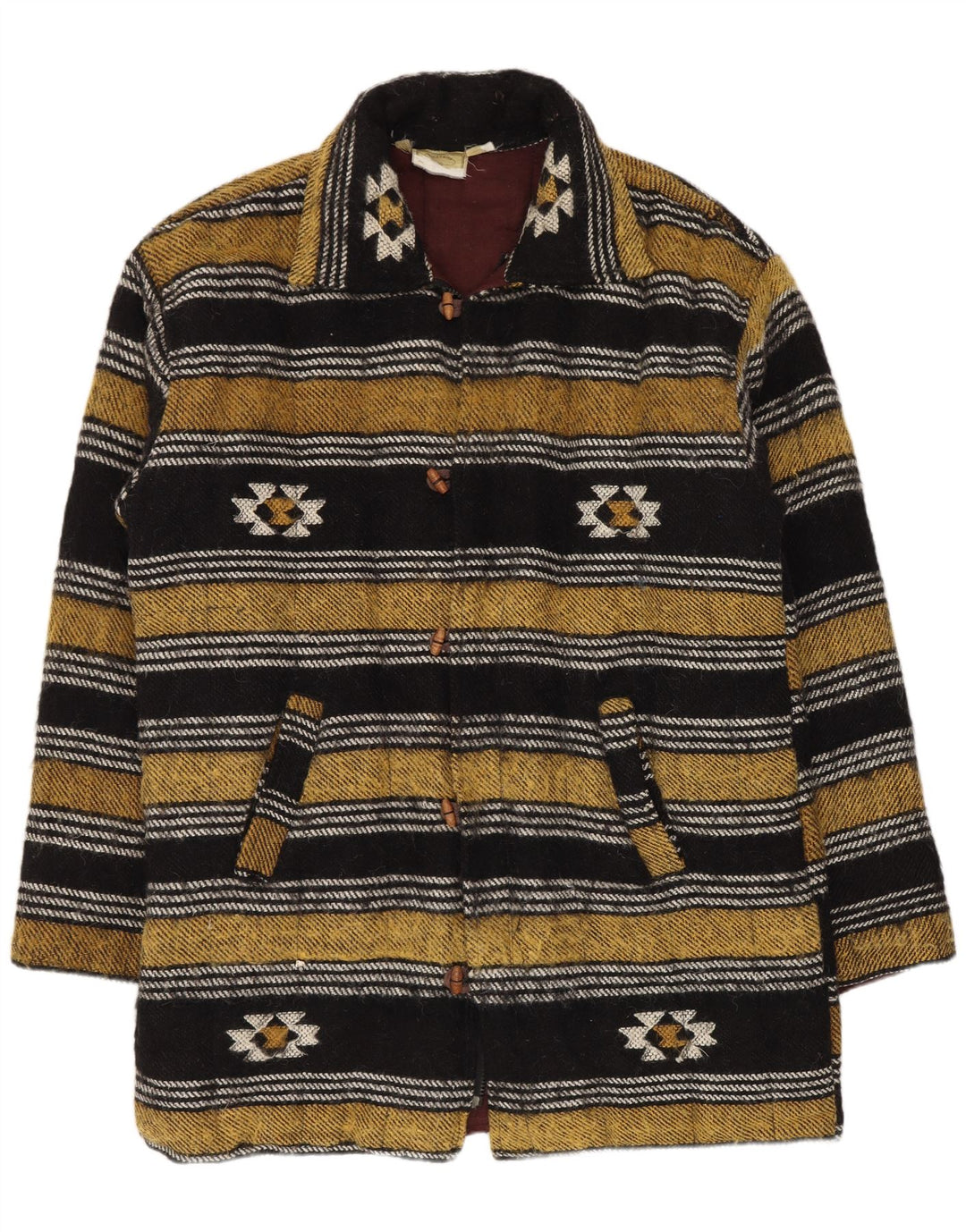 Vintage Mens Duffle Coat UK 40 Large Multicoloured Geometric Wool