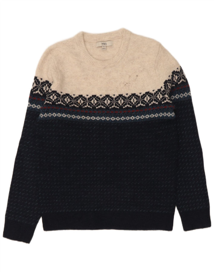 Pulover pentru bărbați Marks & Spencer, cu gât crew, color block, albastru bleumarin mic