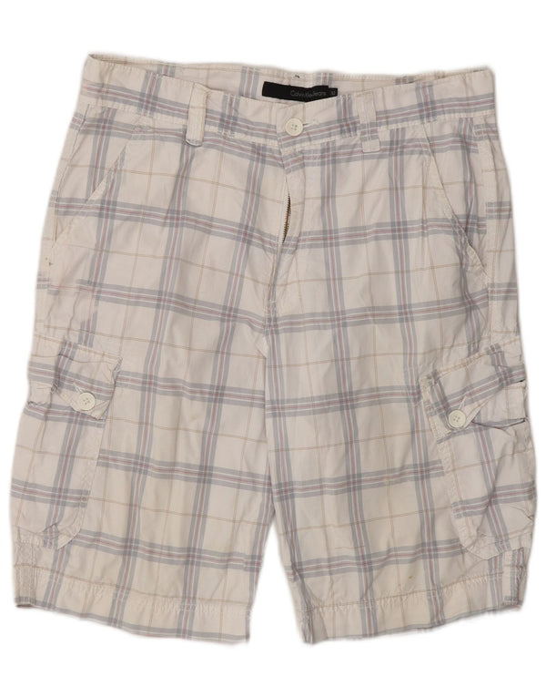 Pantaloni scurți cargo pentru bărbați CALVIN KLEIN W32, bumbac alb mediu cu carouri