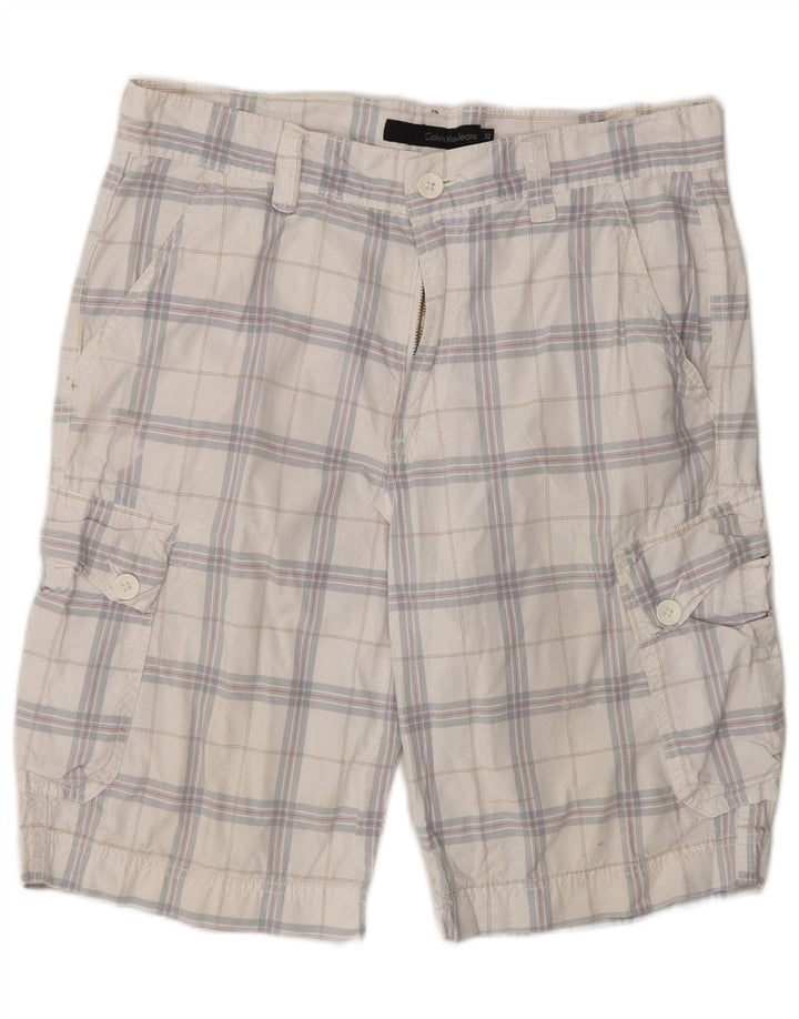 Pantaloni scurți cargo pentru bărbați CALVIN KLEIN W32, bumbac alb mediu cu carouri
