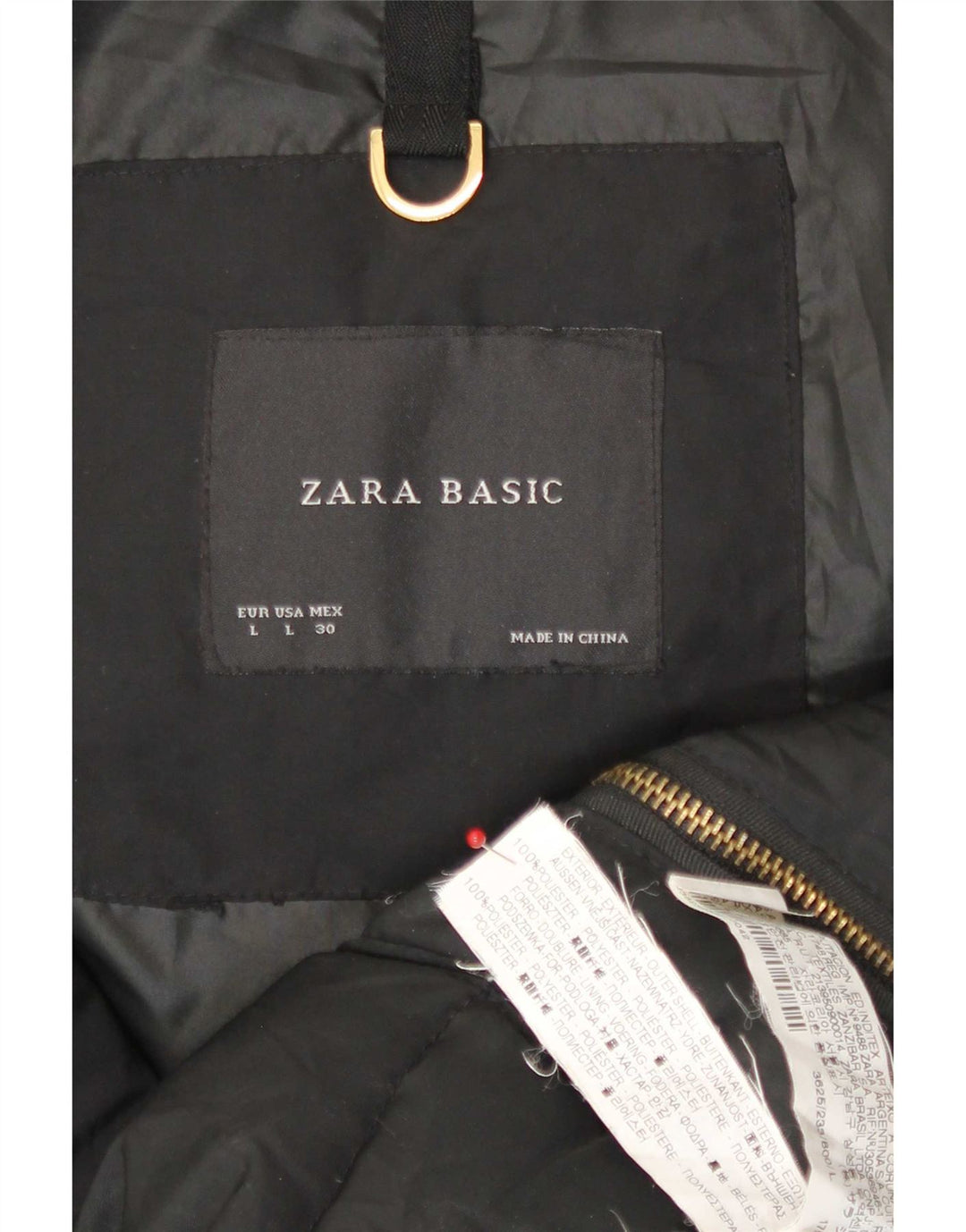 Jachetă căptușită cu glugă pentru femei Zara UK 16 Poliester negru mare