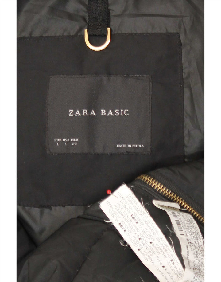 Jachetă căptușită cu glugă pentru femei Zara UK 16 Poliester negru mare
