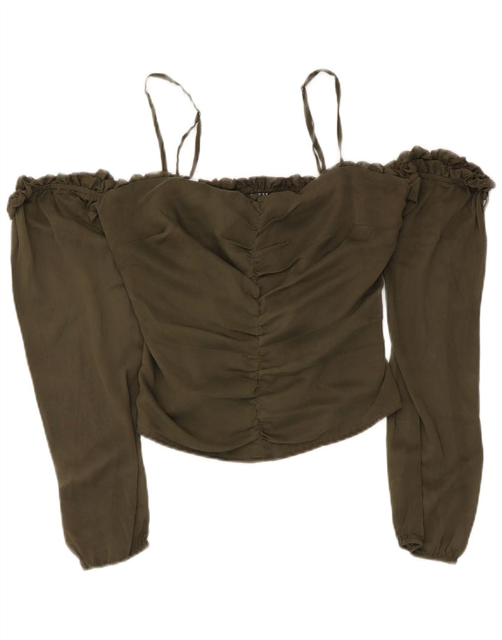 Top pentru femei Guess Crop Off Shoulder UK 6 XS Kaki Poliester