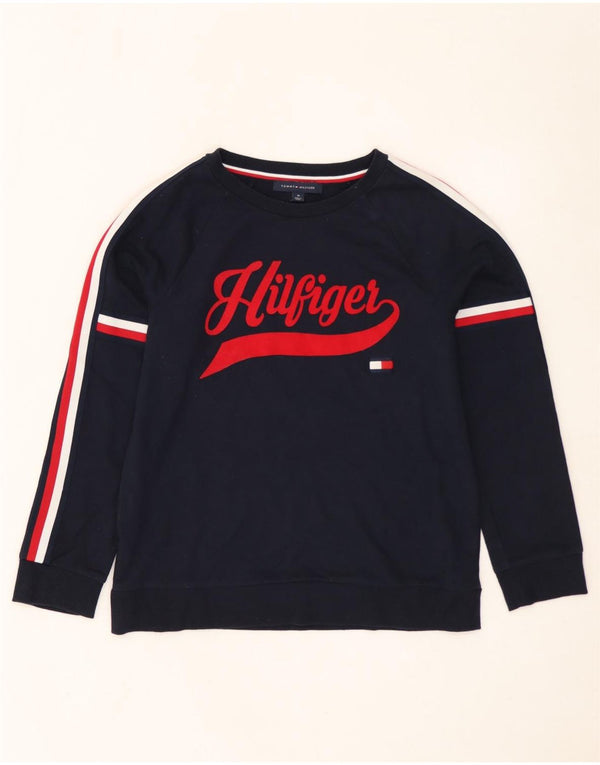 Pulover cu grafic pentru femei Tommy Hilfiger UK 14 Medium Bleumarin