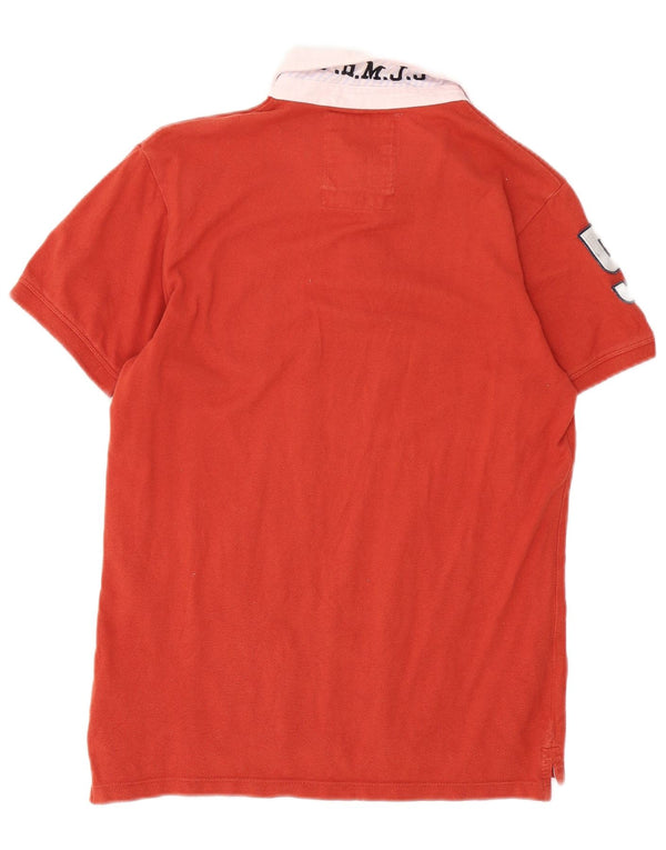 Jack & Jones Mens Graphic Rugby Polo Shirt Medium Orange Colourblock Cotton