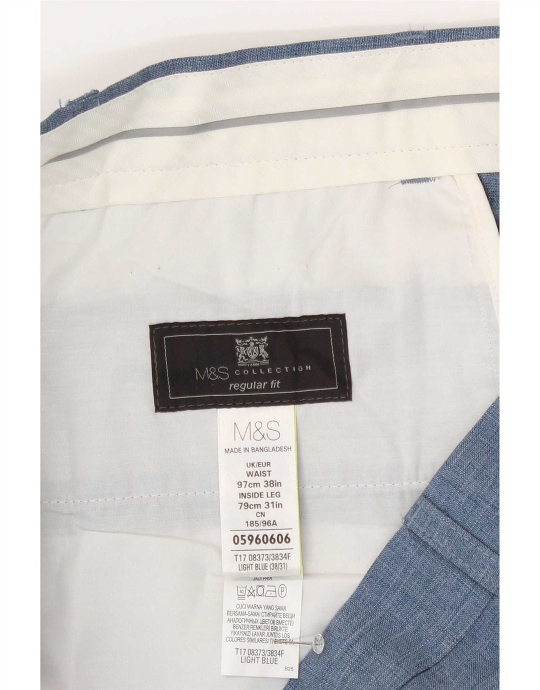 Pantaloni de costum pentru bărbați Marks & Spencer, cu ajustare normală, L38 L31, poliester albastru