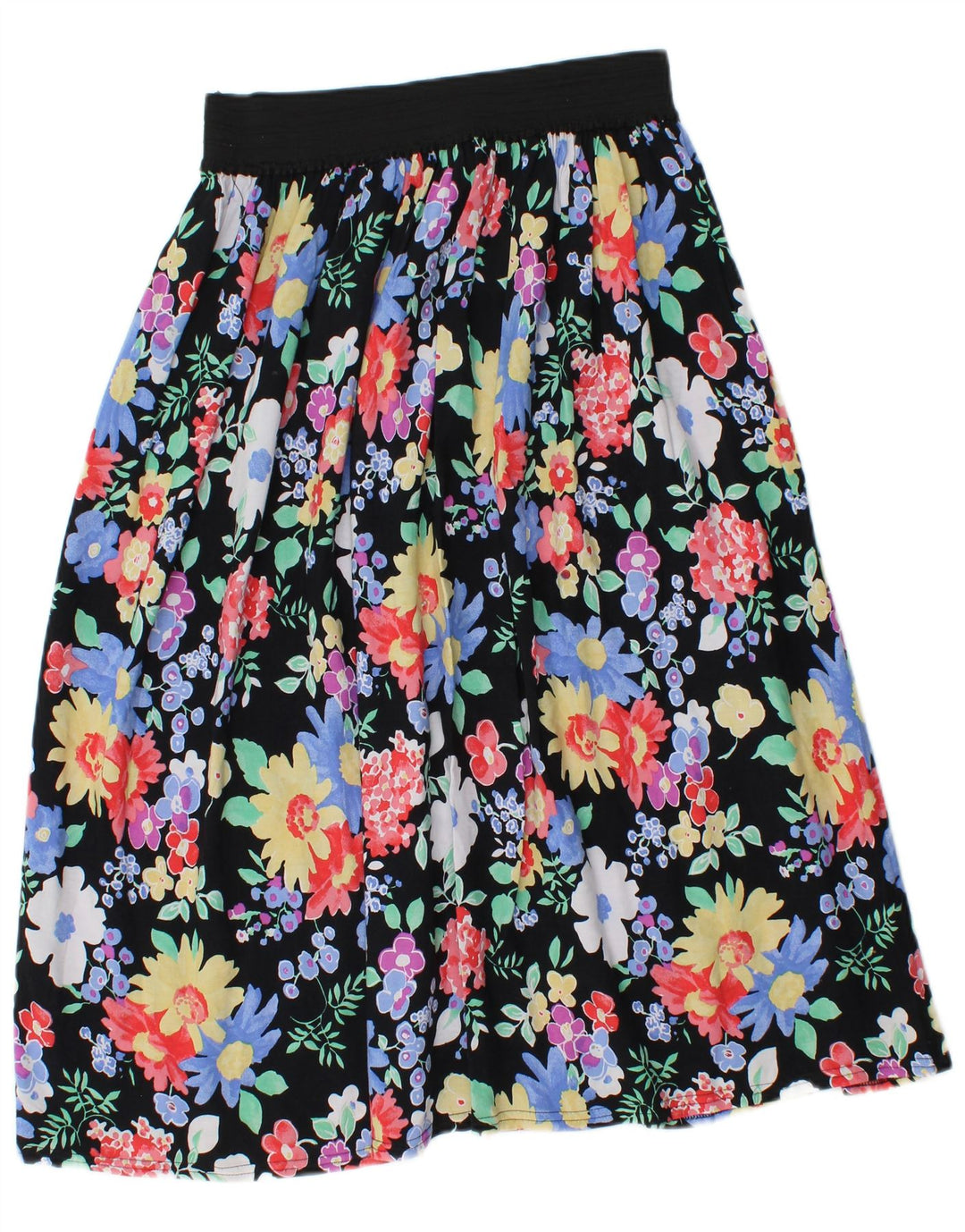 Fusta midi vintage pentru femei W28 Medium Black Floral Viscose