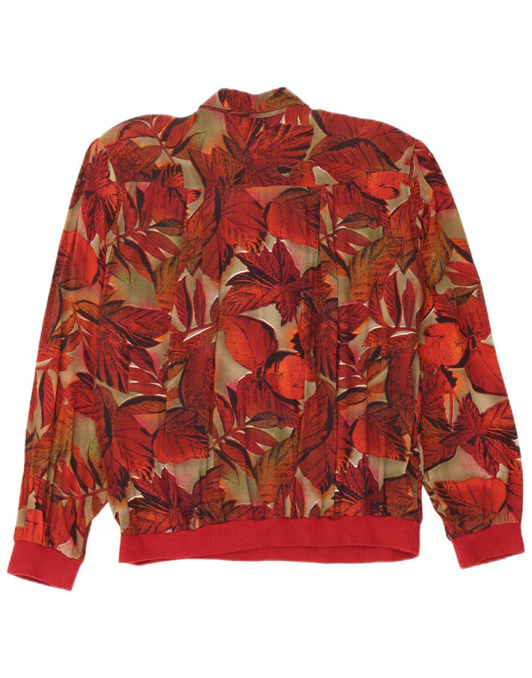 Bluză cu cămașă pulover vintage pentru femei UK 16 mare, roșu, florală, viscoză